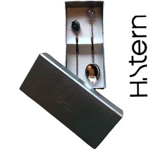 H.Stern Brazil Vintage Demi-spoon+Olive Pick Silver‎ Plated+Precious Stones NWOT